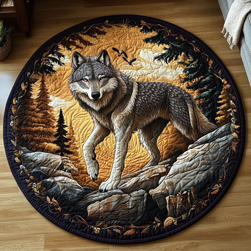 Silent Wolf Round Mat Rug - washable non-slip printed rug
