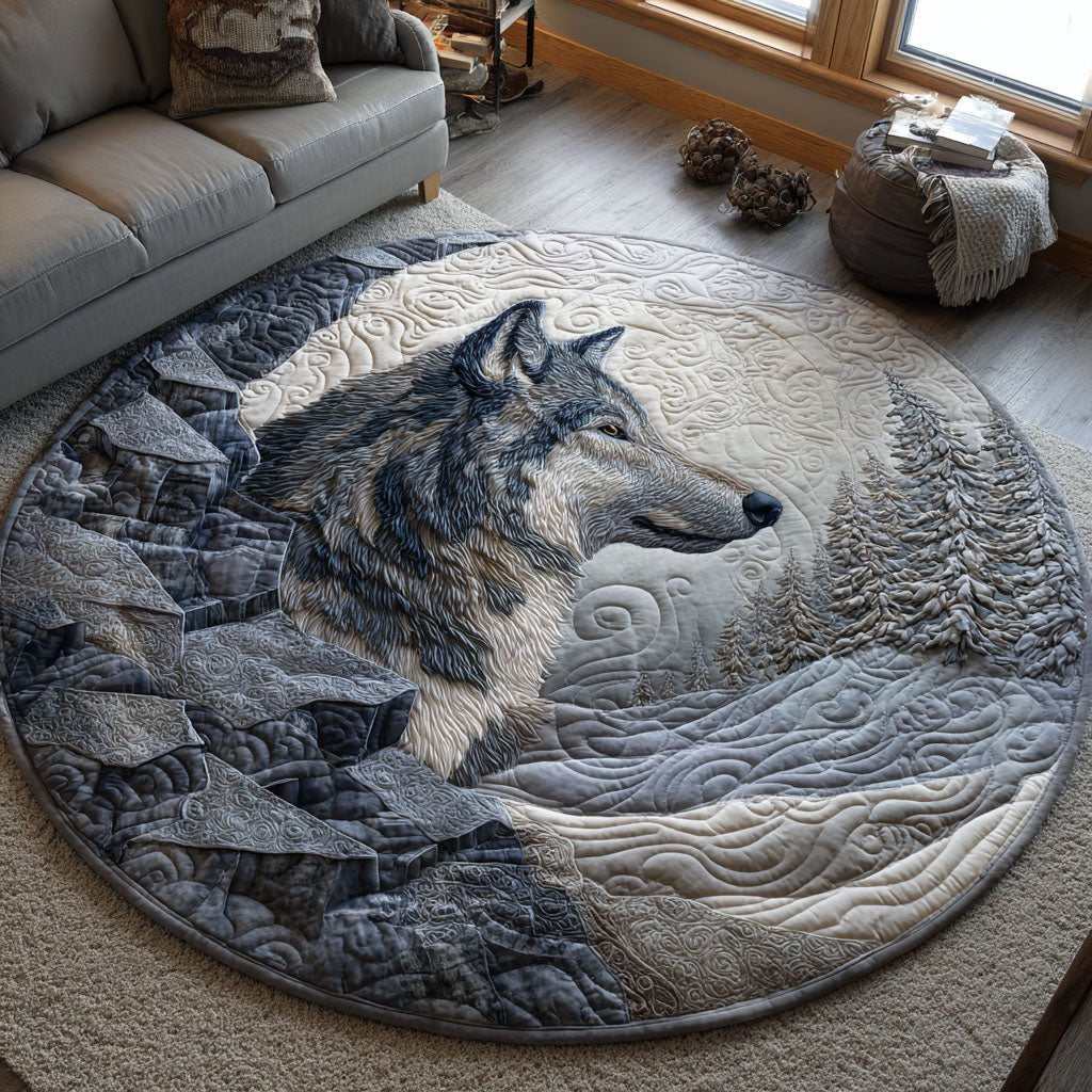 Silent Wolf (Design 2) Round Mat Rug - washable non-slip printed rug