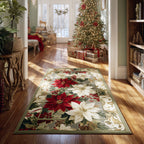 Silver Poinsettia Path area rug in a living room
