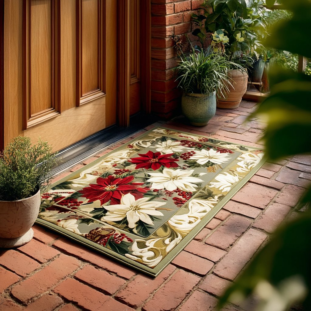 Silver Poinsettia Path Doormat - Nature Design | Printed Welcome Doormat