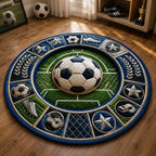 Silver Victory Soccer Round Mat Rug - washable non-slip printed rug