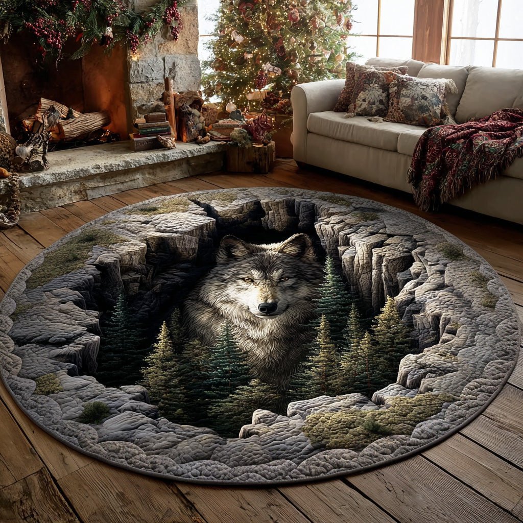 Silver Wolf Round Mat Rug - washable non-slip printed rug