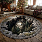 Silver Wolf Round Mat Rug - washable non-slip printed rug