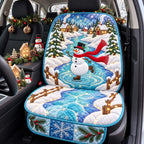 Skating Snowman Village quilted car seat protector