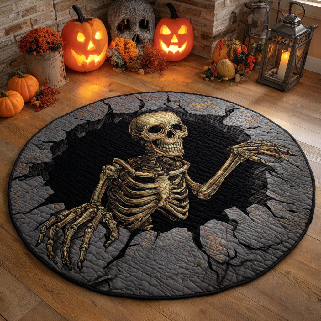 Skeletal Clutch Round Mat Rug - washable non-slip printed rug