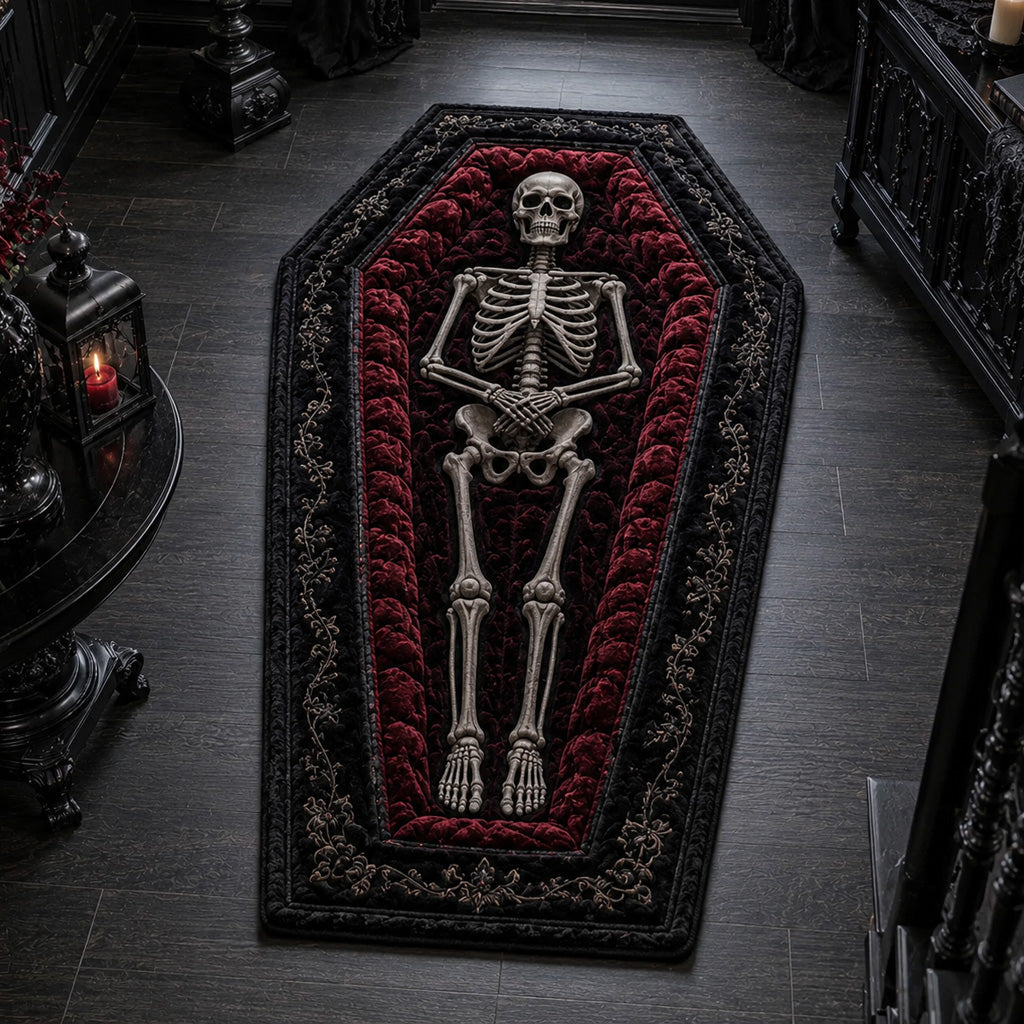 Skeletal Coffin Crypt Custom Shape Area Rug - Nature Design | Die-Cut Non-Slip Rug - washable non-slip printed rug