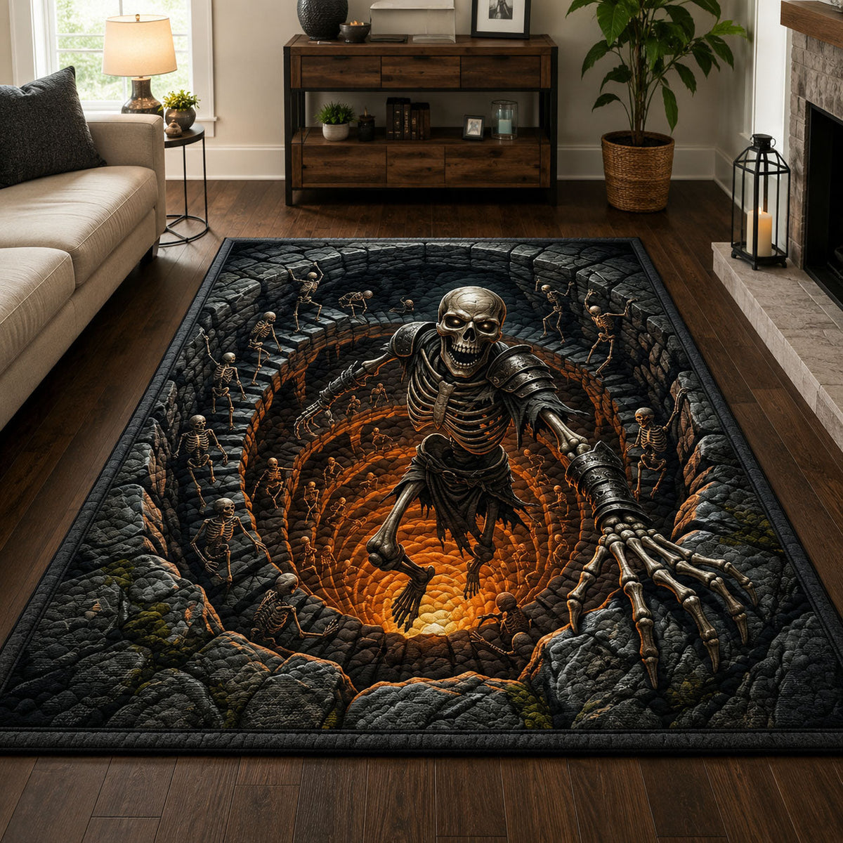 Skeleton area rug in a living room