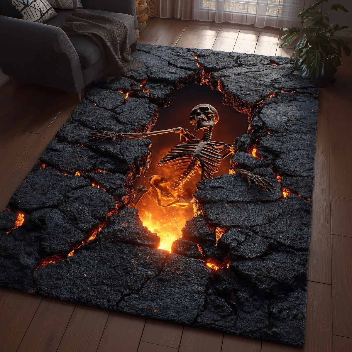Skeleton area rug in a living room