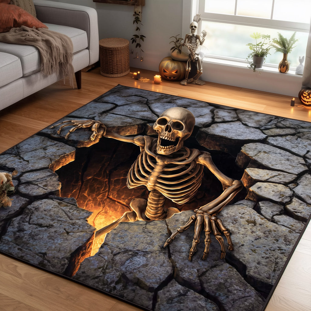 Skeleton area rug in a living room