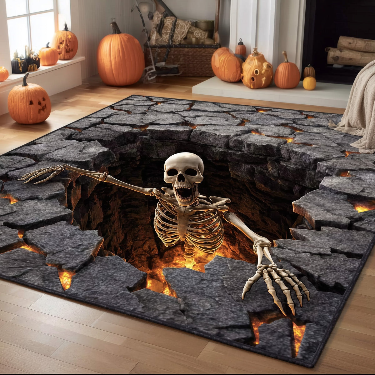 Skeleton area rug in a living room