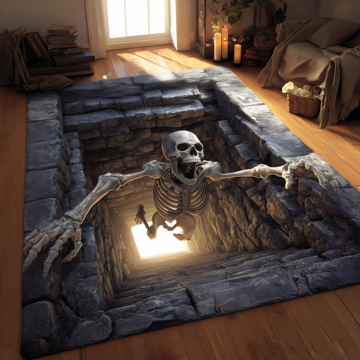 Skeleton area rug in a living room