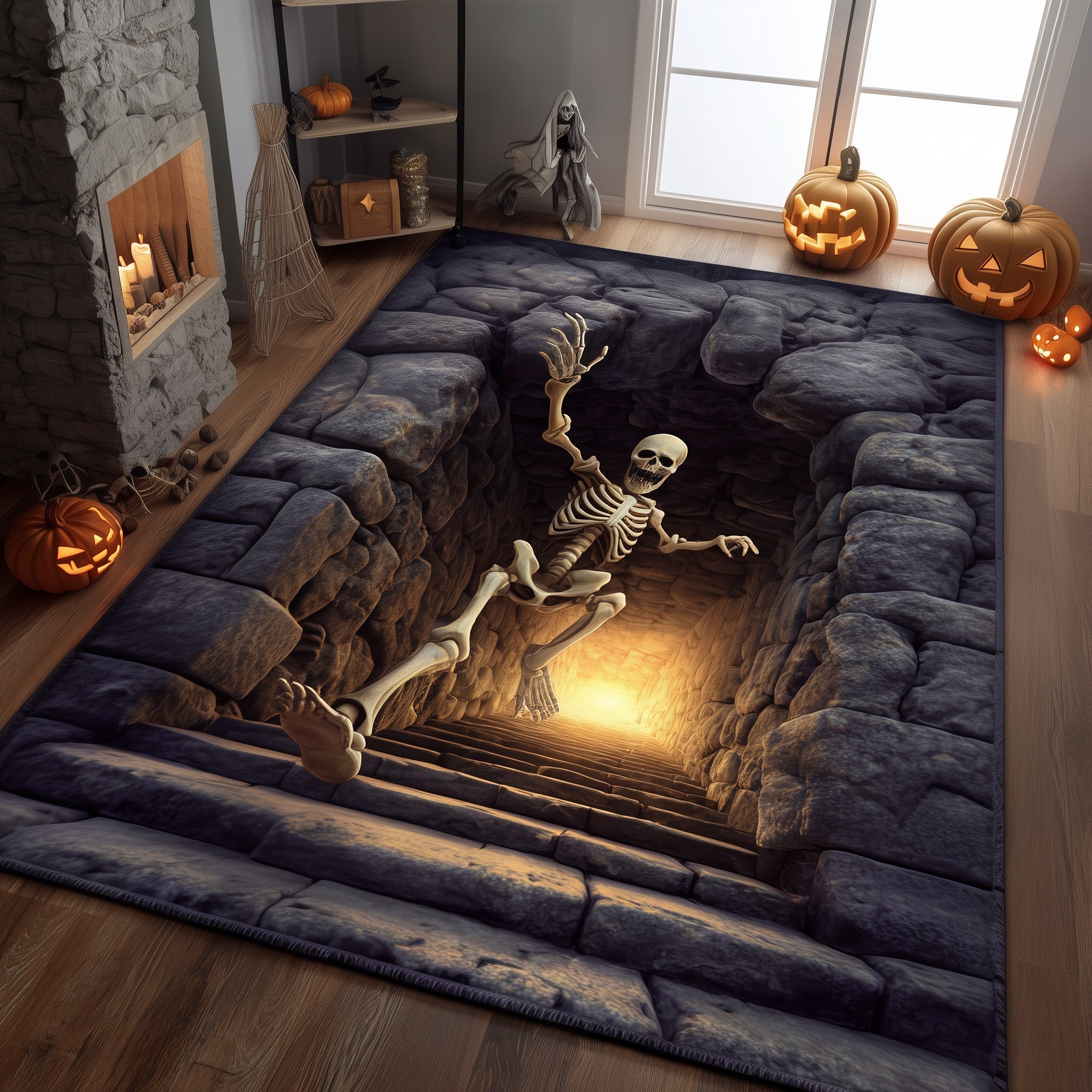 Skeleton area rug in a living room
