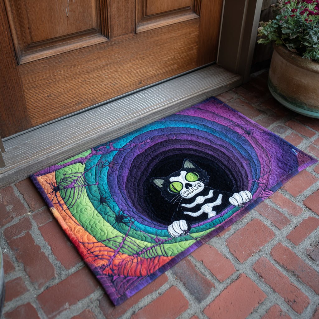 Skeleton Black Cat Doormat - Cute Animal Design | Printed Welcome Doormat