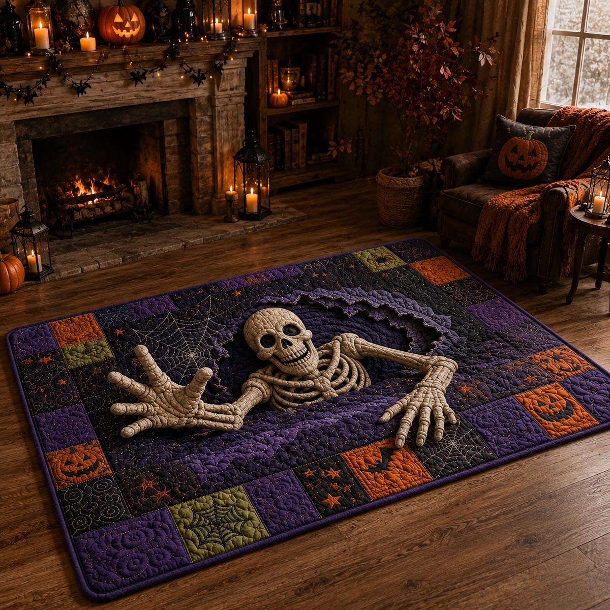 Skeleton Breakout area rug in a living room