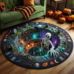 Skeleton Crypt Round Mat Rug - Seasonal Design | Festive Home Decor - washable non-slip printed rug