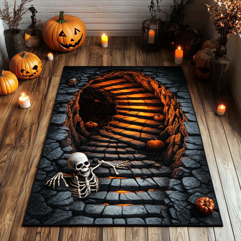 Skeleton Descent area rug in a living room