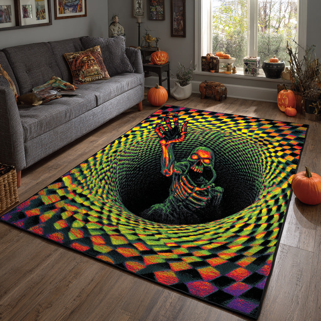 Skeleton Escape area rug in a living room
