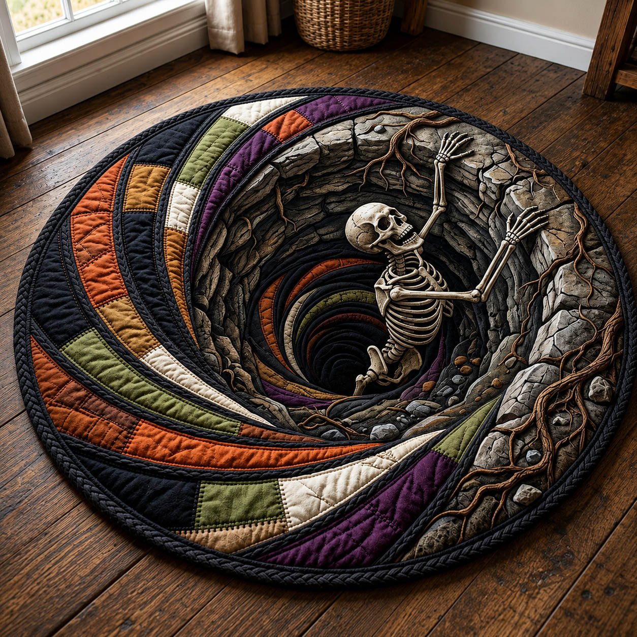 Skeleton Escaping Vortex Round Mat Rug - Nature Design | Serene Home Decor