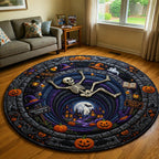 Skeleton Falling To Halloween Town Round Mat Rug - washable non-slip printed rug