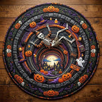 Skeleton Falling To Halloween Town Round Mat Rug - Nature Design | Serene Home Decor