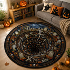 Skeleton Graveyard Halloween Round Mat Rug - washable non-slip printed rug