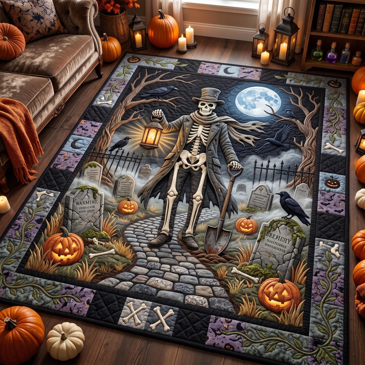 Skeleton Harvest area rug in a living room