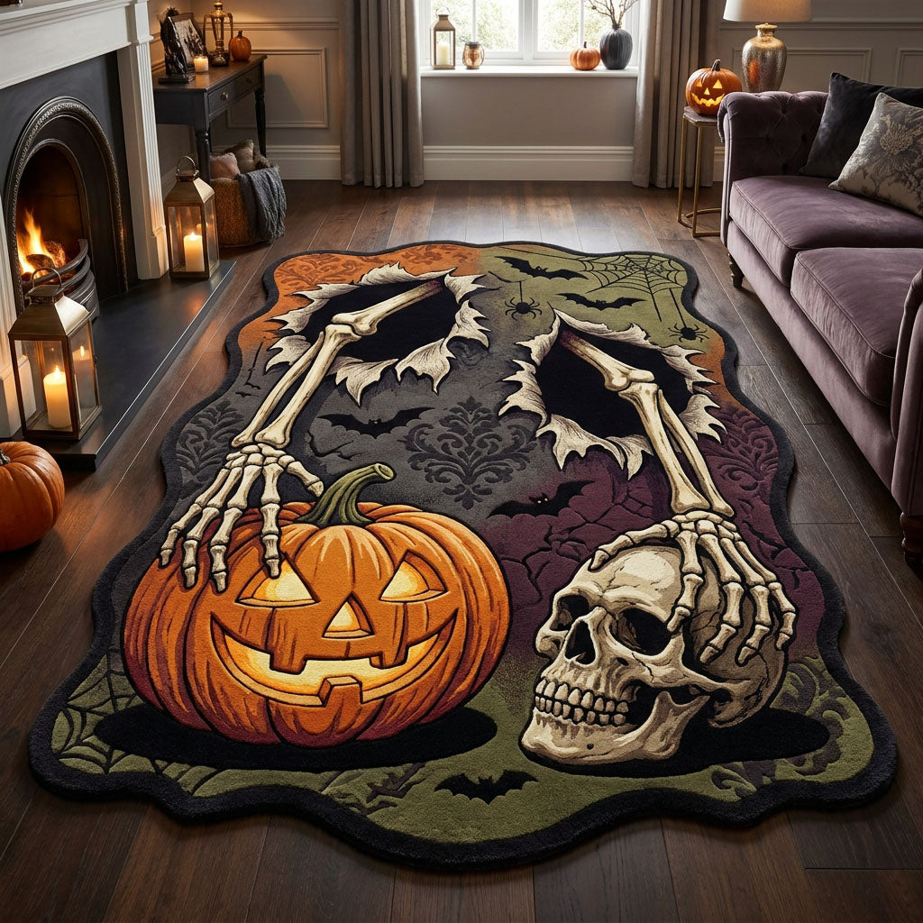 Skeleton Hollow Custom Shape Area Rug - Seasonal Design | Die-Cut Non-Slip Rug - washable non-slip printed rug
