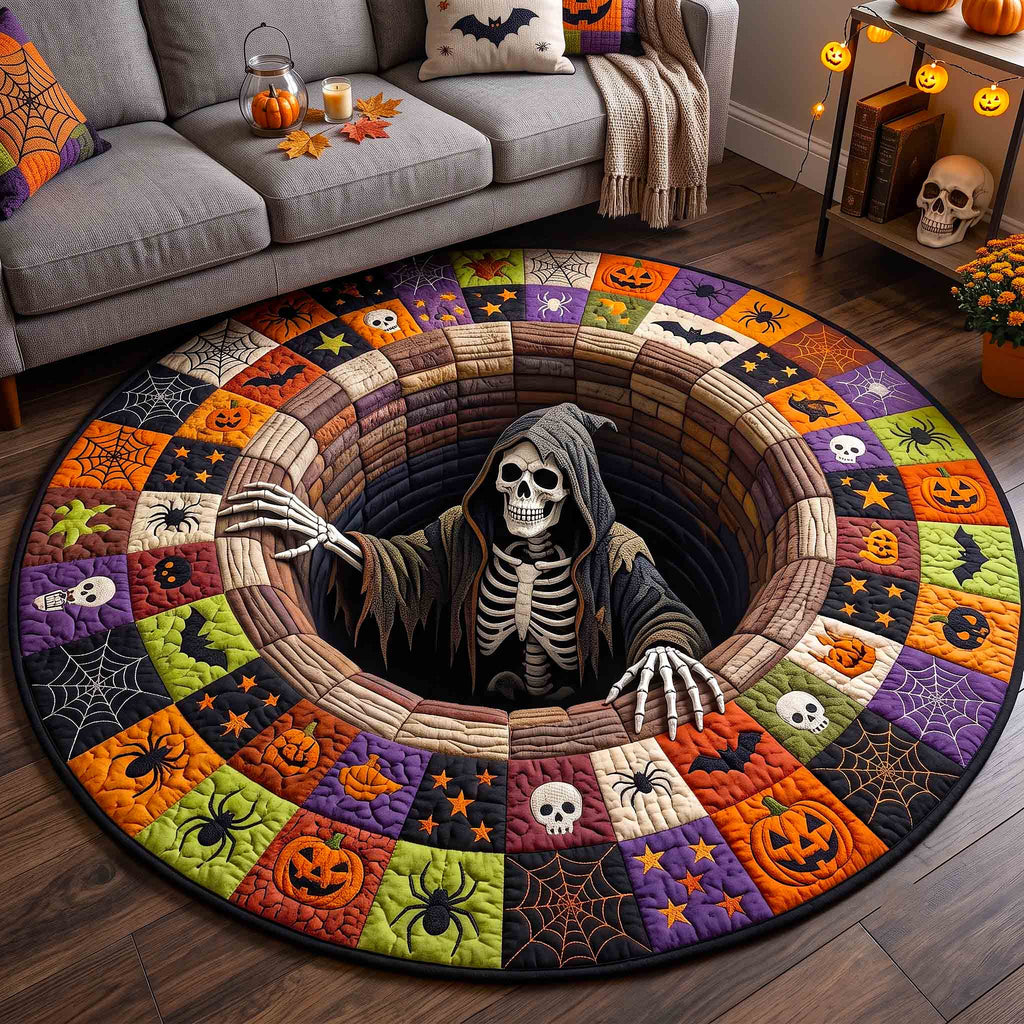 Skeleton Horror Round Mat Rug - Seasonal Design | Seasonal Circle Rug - washable non-slip printed rug