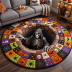 Skeleton Horror Round Mat Rug - Seasonal Design | Seasonal Circle Rug - washable non-slip printed rug