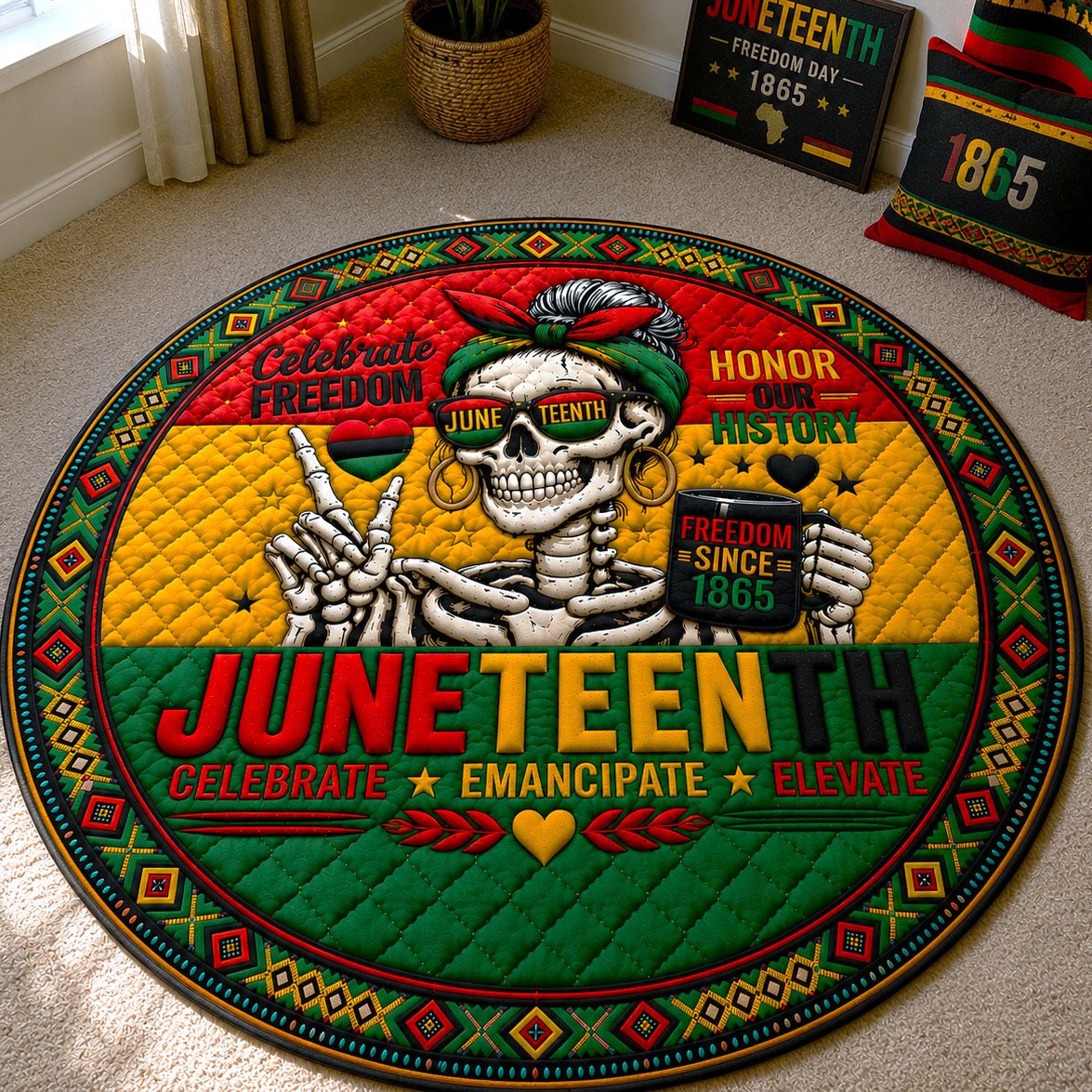 Skeleton Juneteenth Halloween Round Mat Rug - washable non-slip printed rug