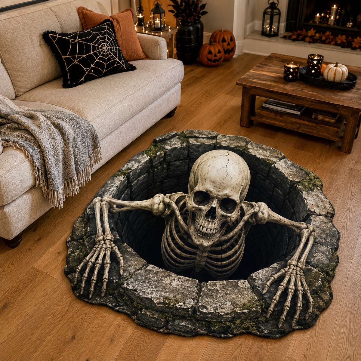 Skeleton Rise Custom Shape Area Rug - Seasonal Design | Die-Cut Non-Slip Rug - washable non-slip printed rug