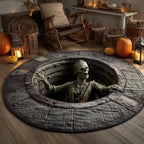 Skeleton Rising Halloween Round Mat Rug - washable non-slip printed rug