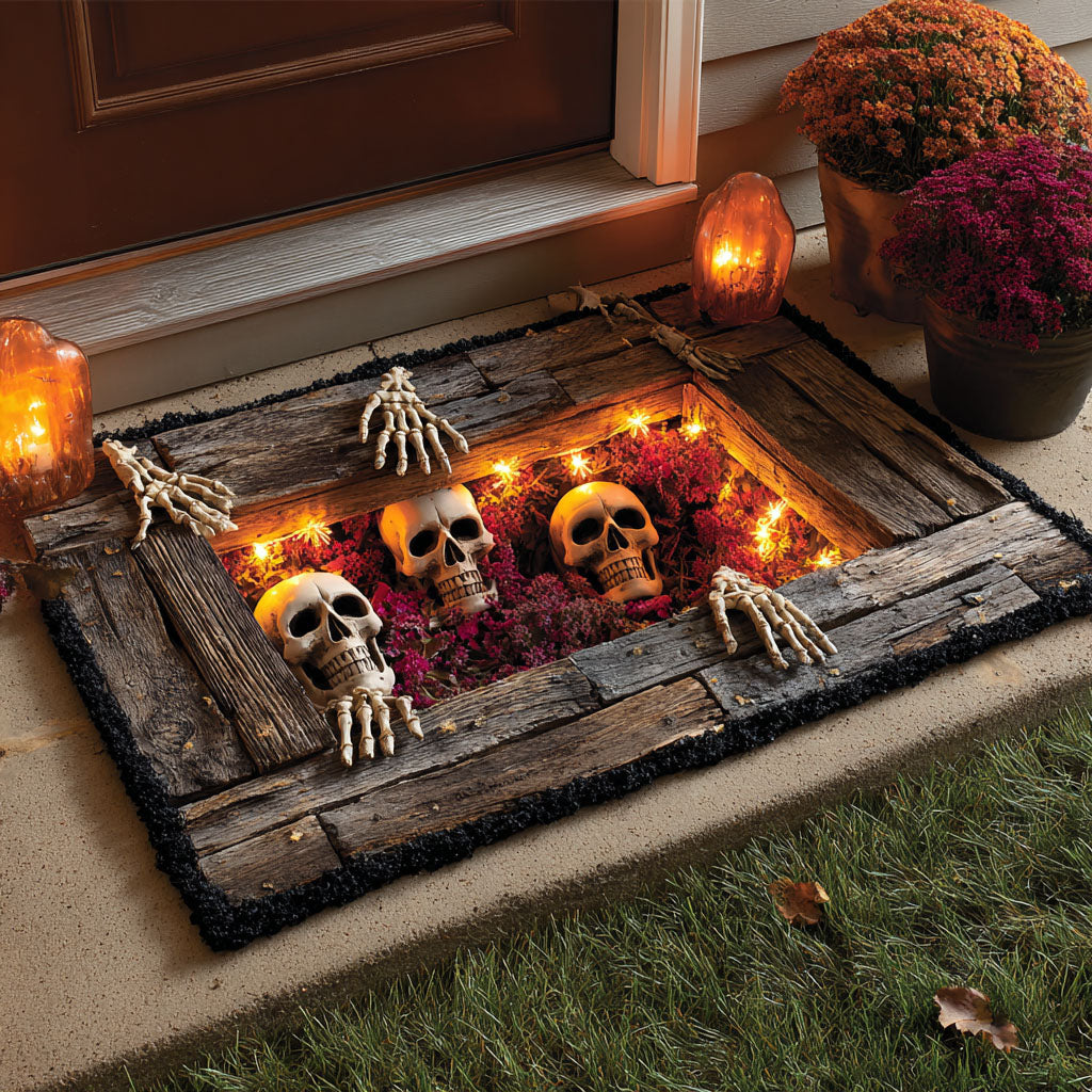 Skeleton Sewer Escape Doormat - Seasonal Design | Printed Welcome Doormat - washable non-slip printed rug
