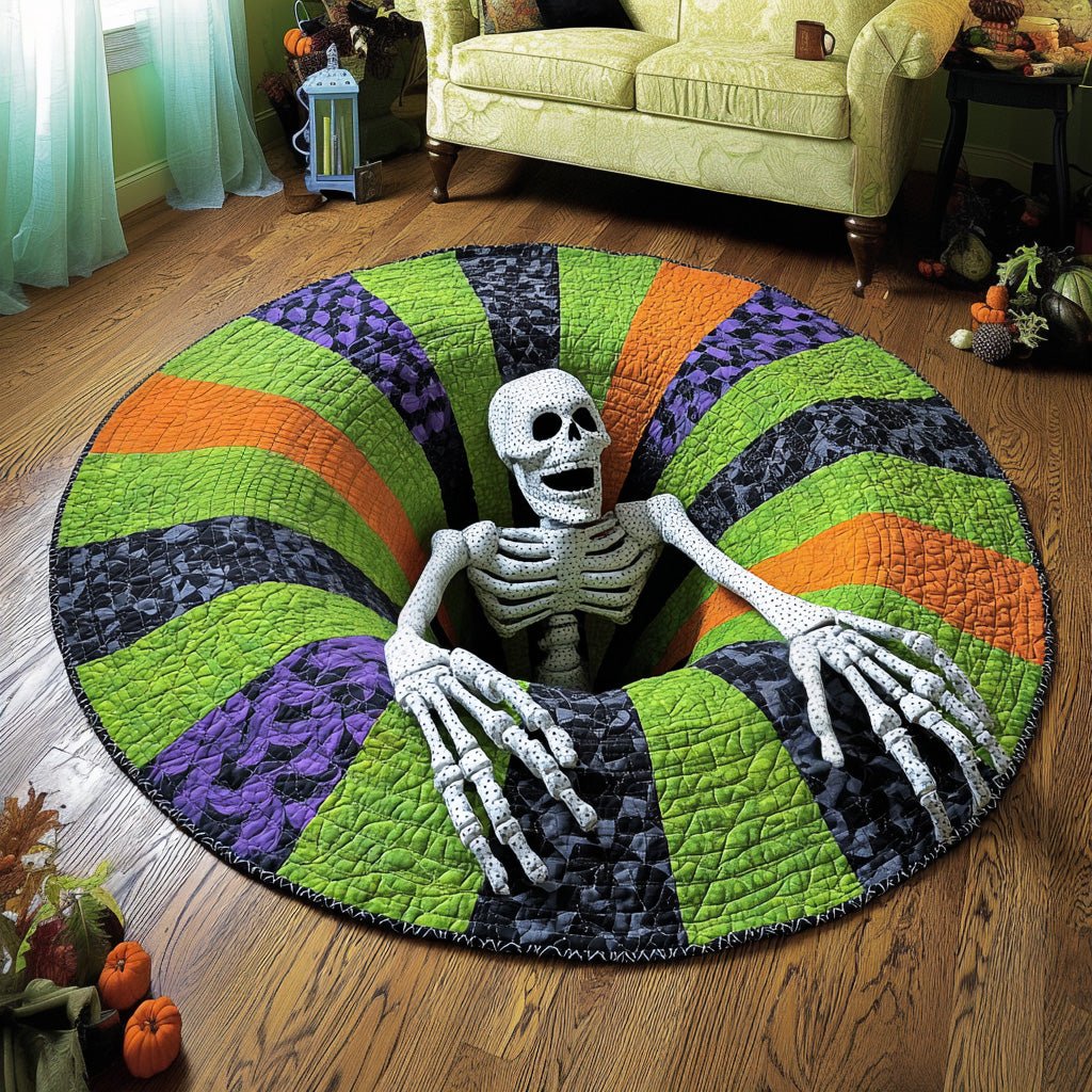 Skeleton Snare Halloween Round Mat Rug - washable non-slip printed rug