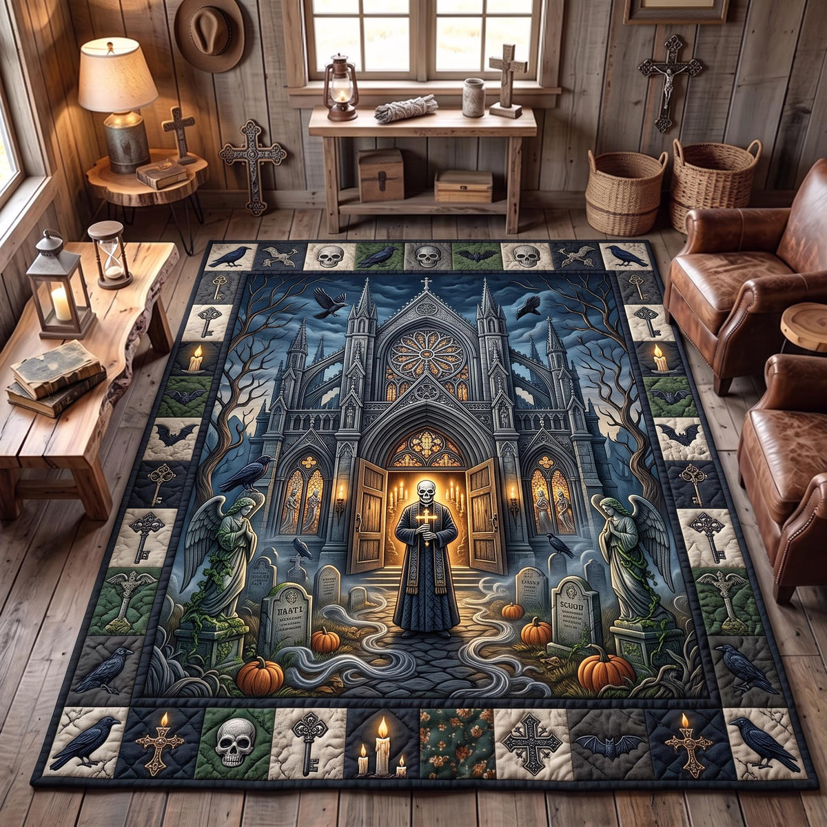 Skeleton Spirit area rug in a living room