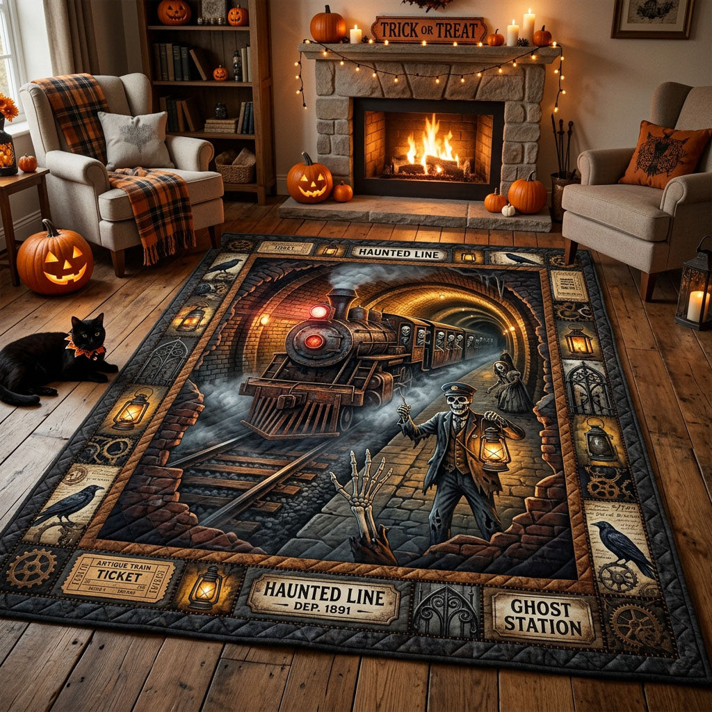 Skeleton Train To The Underworld area rug in a living room