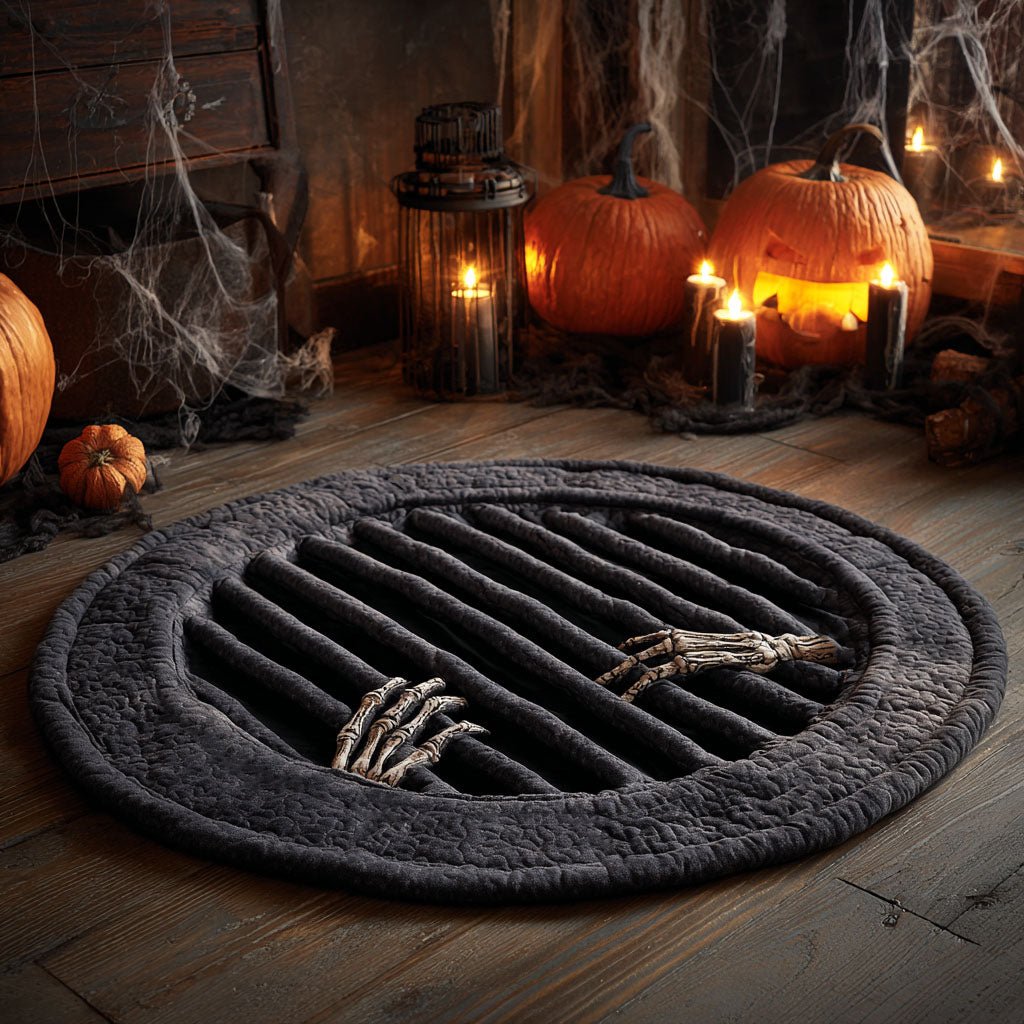 Skeleton Trapdoor Halloween Round Mat Rug - washable non-slip printed rug