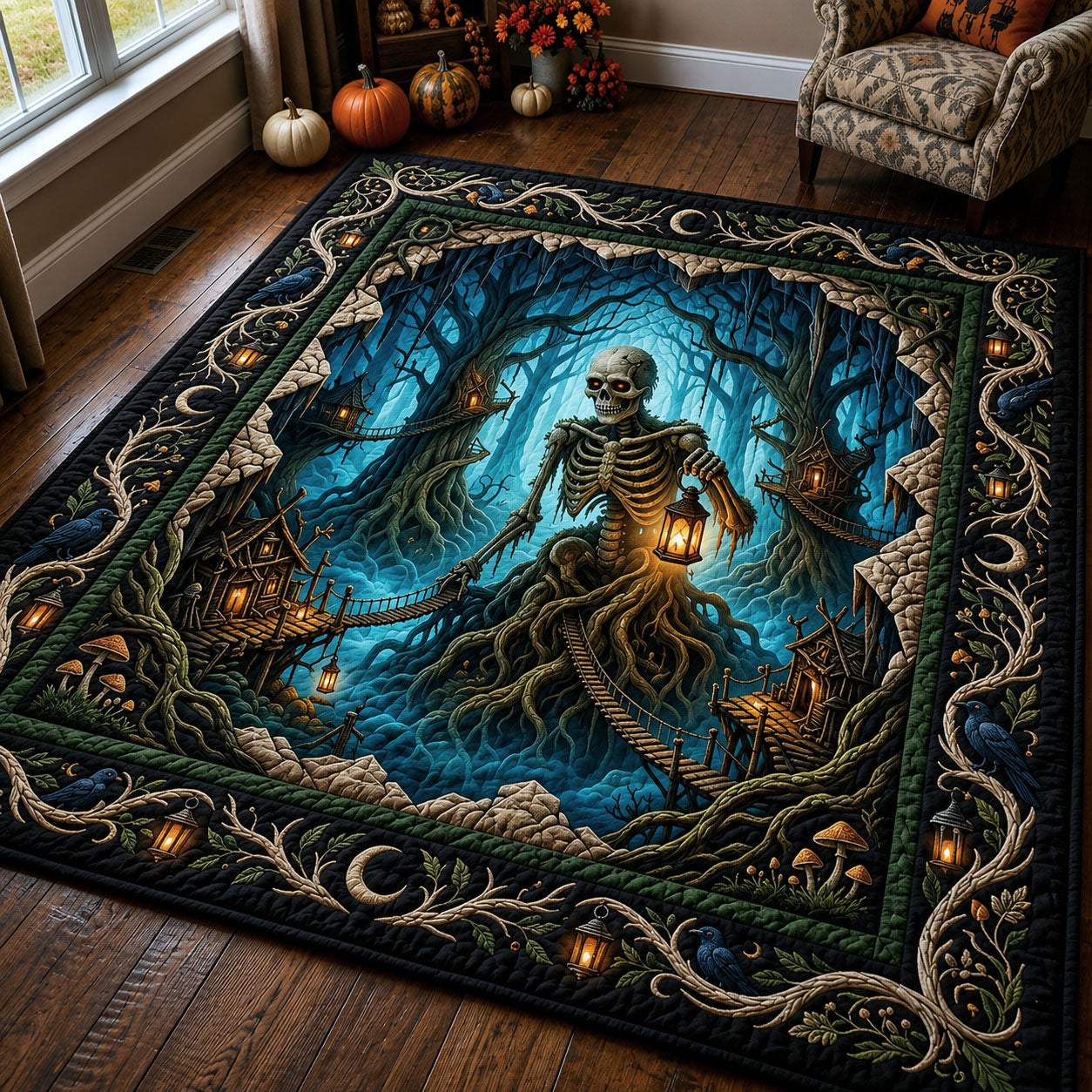 Skeleton Treehouse Civilization area rug in a living room