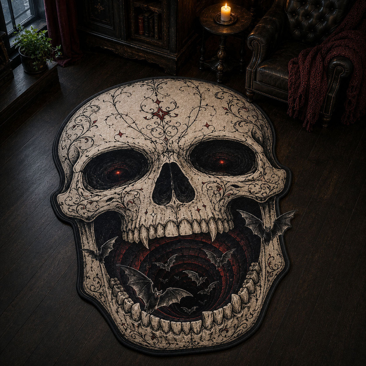 Skull Abyss Custom Shape Area Rug - Nature Design | Die-Cut Non-Slip Rug - washable non-slip printed rug