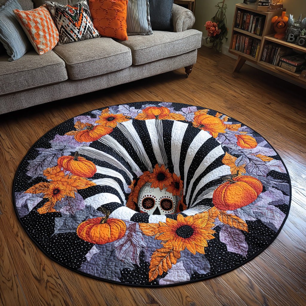 Skull Bloom Round Mat Rug - washable non-slip printed rug