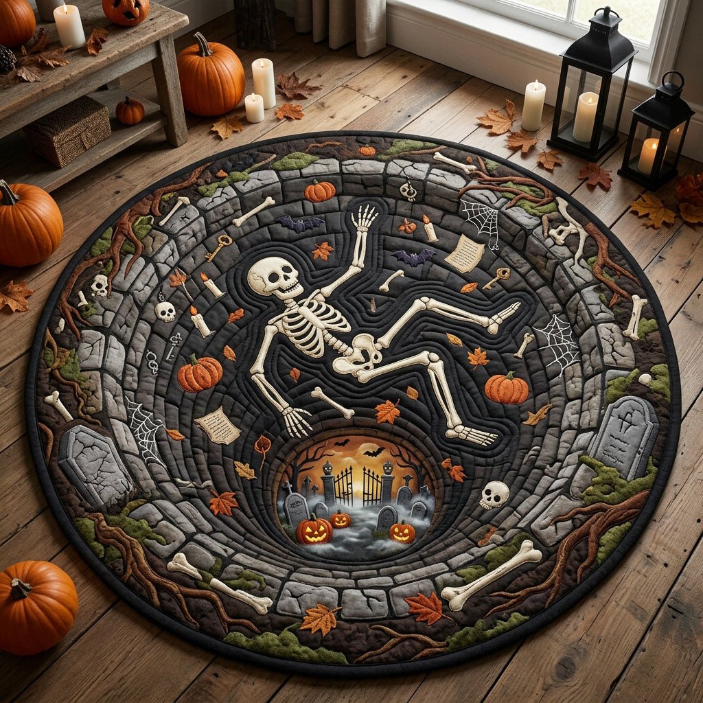 Skull Falling Hole Round Mat Rug - washable non-slip printed rug