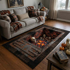 Skull Furnace area rug in a living room