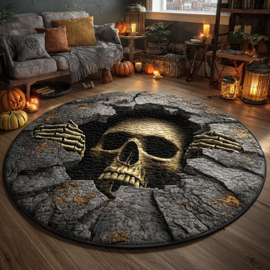 Skull Gate Round Mat Rug - washable non-slip printed rug