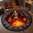 Skull Lava Round Mat Rug - washable non-slip printed rug