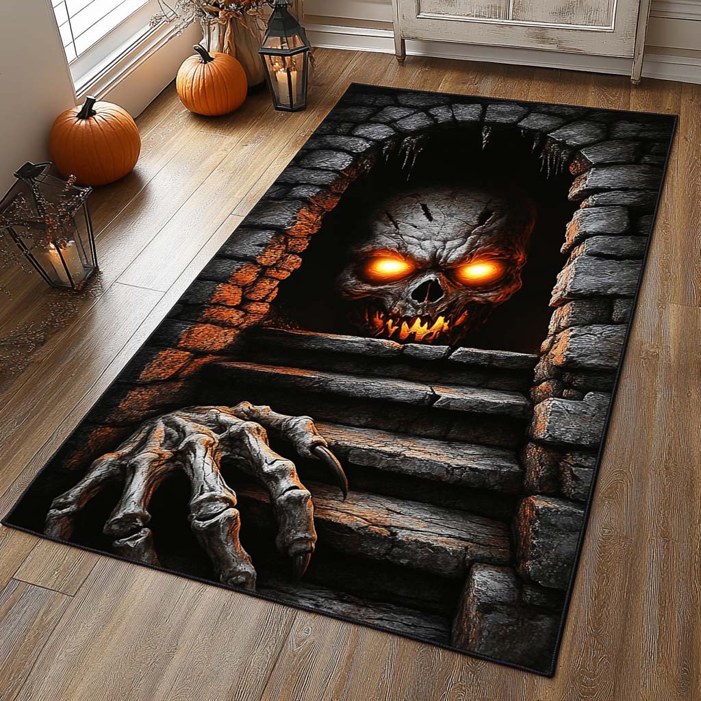Skull Lord area rug in a living room
