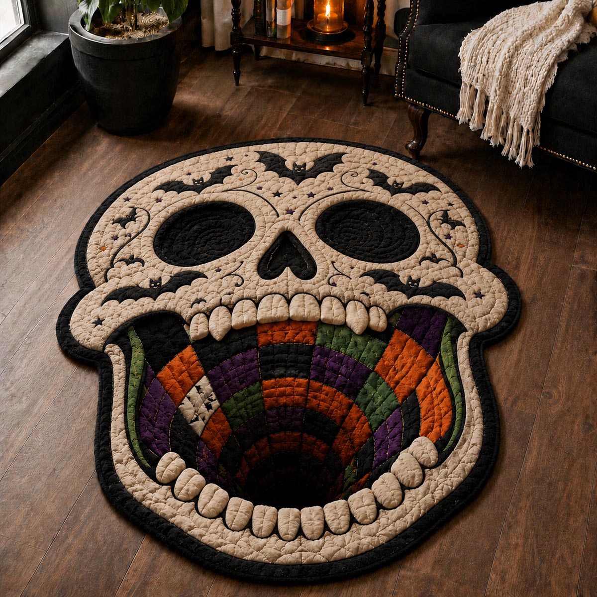 Skull Mouth Abyss Custom Shape Area Rug - Nature Design | Die-Cut Non-Slip Rug - washable non-slip printed rug