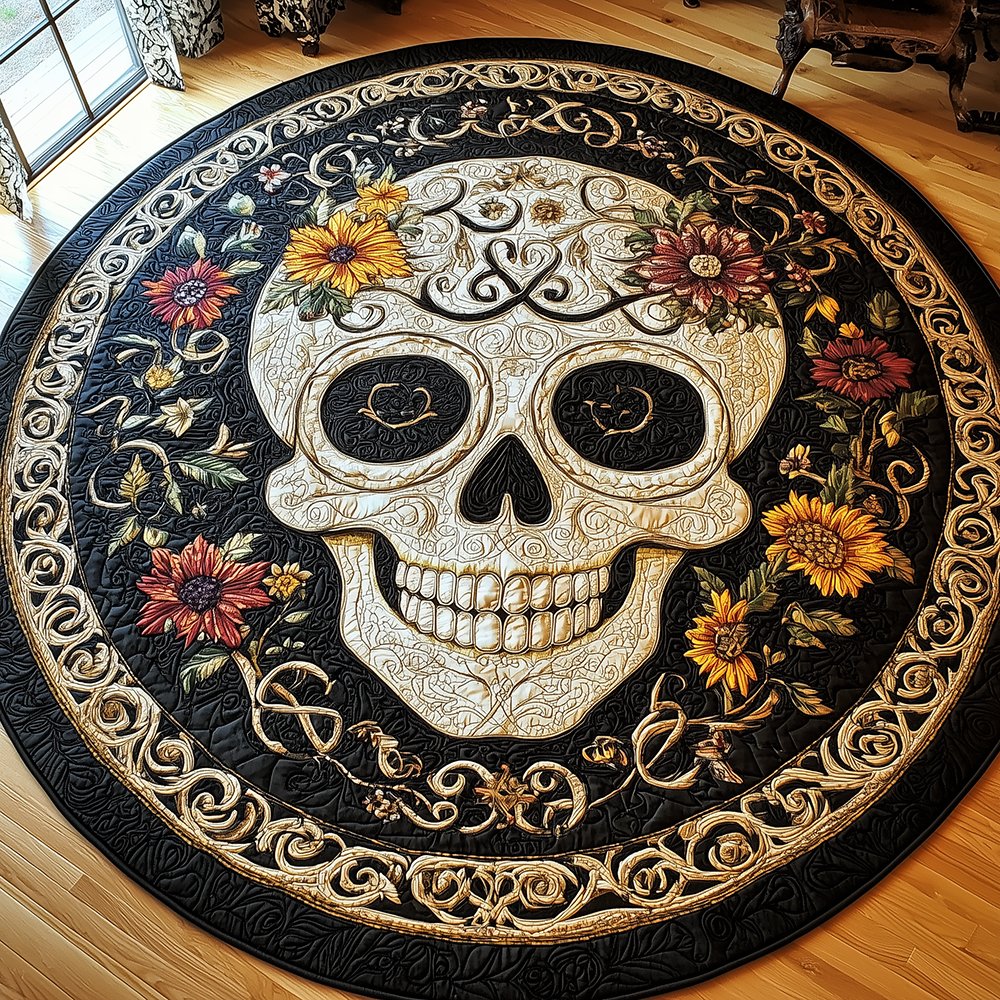 Skull Round Mat Rug - washable non-slip printed rug