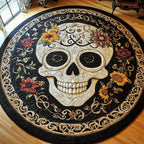 Skull Round Mat Rug - washable non-slip printed rug