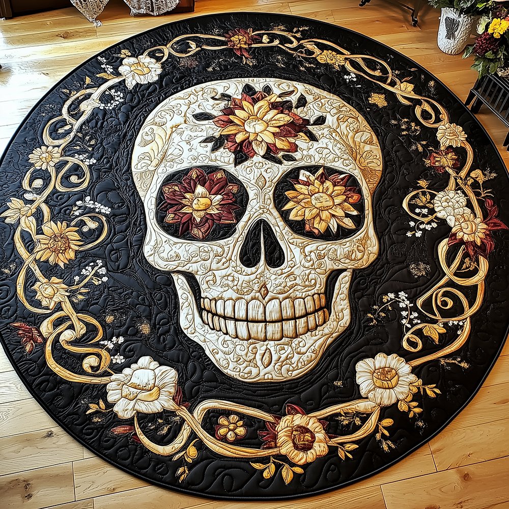 Skull (Design 13) Round Mat Rug - washable non-slip printed rug