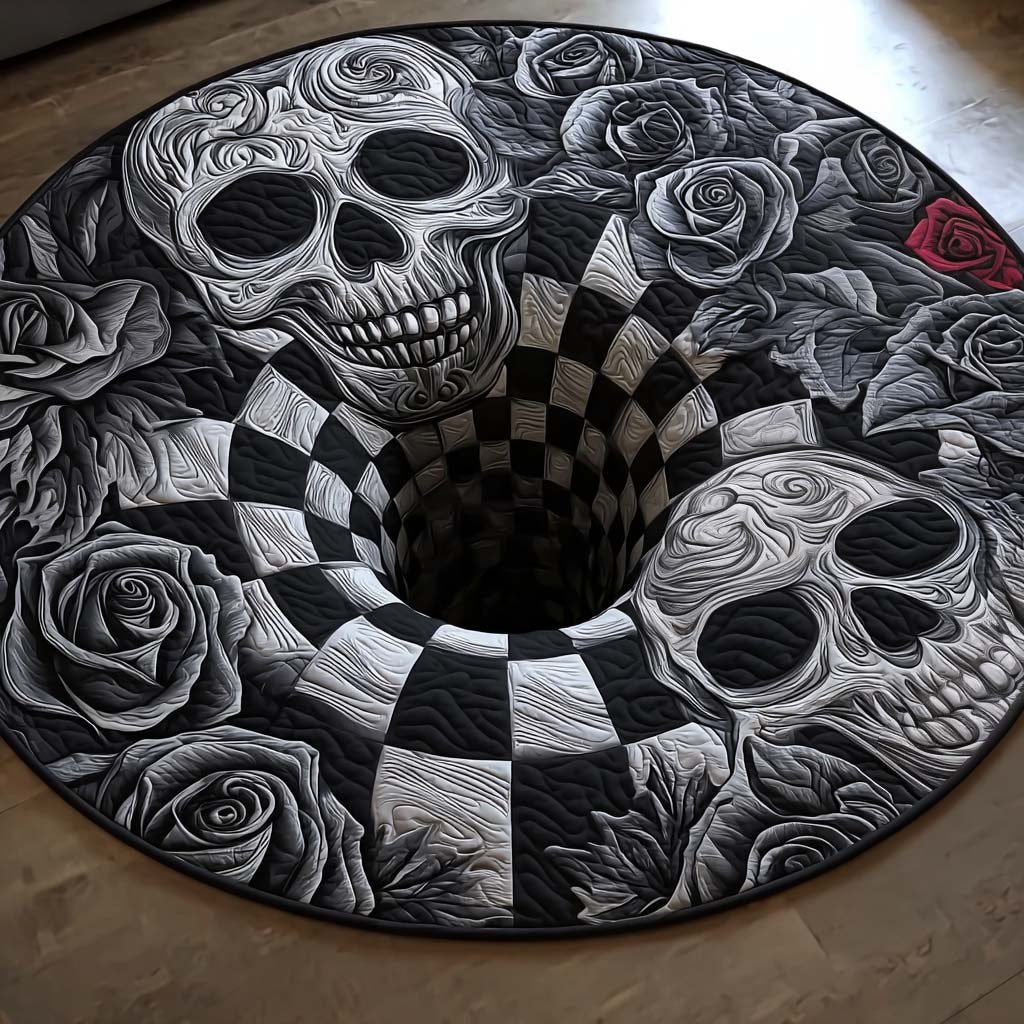 Skull Roses Round Mat Rug - washable non-slip printed rug